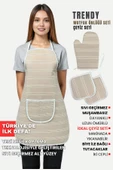Trendy 3lü Set Sıvı Su Geçirmez Mutfak Önlüğü Isıya Dayanıklı Fırın Eldiveni Ve Tutacak Çeyiz Seti - 4