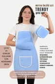 Trendy 3lü Set Sıvı Su Geçirmez Mutfak Önlüğü Isıya Dayanıklı Fırın Eldiveni Ve Tutacak Çeyiz Seti - 7