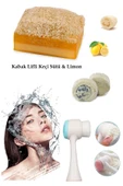 3'lü Yaşlanma Karşıtı Bakım Peeling Keçi Sütlü Sabun Limon Leke Akne Ruşur Taşı Silikon Yüz Fırçası - 1