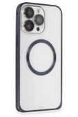 iPhone 15 Pro Max Kılıf Metal Bumper Magneticsafe Kapak - Lacivert thumbnail 7
