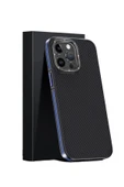 iPhone 15 Pro Max Kılıf Aramid 600D Kevlar Karbon Fiber Magsafe Kapak - Lacivert thumbnail 7