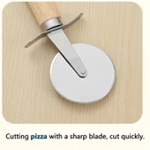 MyBru Paslanmaz Çelik Ahşap Saplı Pizza ve Hamur Kesici (Büyük Boy) thumbnail 3