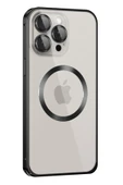 iPhone 15 Pro Max Kılıf Metal Bumper Magneticsafe Kapak - Siyah thumbnail 1