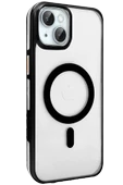 iPhone 15 Gleam PC Sert Magsafe Kılıf - Şeffaf-Siyah thumbnail 1