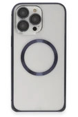 iPhone 15 Pro Max Kılıf Metal Bumper Magneticsafe Kapak - Lacivert thumbnail 2