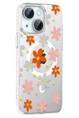 Apple iPhone 15 Floral Magsafe Kapak - Turuncu thumbnail 6