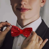 Kırmızı Payetli Pullu Papyon thumbnail 5