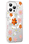 Apple iPhone 15 Pro Floral Magsafe Kapak - Turuncu thumbnail 1