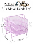 Evrak Rafı Metal 3 lü Lila 1 Paket Masaüstü A4 Dosya Düzenleyici Kağıt Tepsisi Metal Çelik Fileli Dört Katlı Hareketli - 2