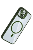 Apple iPhone 13 Remim Lensli Magsafe Standlı Kapak - Koyu Yeşil thumbnail 3