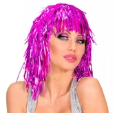 Pembe Fuşya Işıltılı Metalize Parti Peruğu - 1