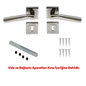 Kare Rozetli Oda Kapı Kolu Sağa ve Sola Uygun Nikel Saten 1 Takım thumbnail 3