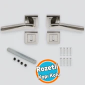 Kare Rozetli Oda Kapı Kolu Sağa ve Sola Uygun Nikel Saten 1 Takım thumbnail 1