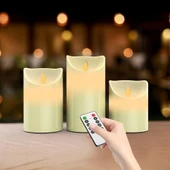 Led Mum 3lü Set Yanma Efektli Titrek Işık Özellikli Zamanlayıcılı Gerçek Hisli Mum Işık Aydınlatma Kumandalı - 3
