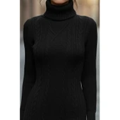 Lucky Life Kadın Uzun Kollu Balıkçı Yaka Kısa Triko Elbise thumbnail 1