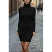 Lucky Life Kadın Uzun Kollu Balıkçı Yaka Kısa Triko Elbise thumbnail 2