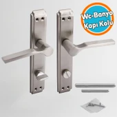 WC Banyo Aynalı İç Kapı Kol Kolu Aynalı Sağa Sola Uygun Saten Renk Kapı Tutamağı 1 Takım thumbnail 1