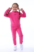 Kapüşonlu Hello Nakış Baskılı Basic Pembe Çocuk Eşofman Takımı thumbnail 5