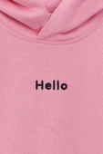 Kapüşonlu Hello Nakış Baskılı Basic Pembe Çocuk Eşofman Takımı thumbnail 4
