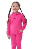 Kapüşonlu Hello Nakış Baskılı Basic Pembe Çocuk Eşofman Takımı thumbnail 7