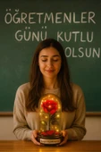 Fanusta Led Işıklı Sevgili Öğretmenim Temalı Biblo Öğretmenler Gününe Anlam Katan Özel Hediye 20 CM thumbnail 1