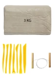 Beyaz Seramik Hamuru 3 kg Plastik Ebeşuar Seti Kil Seti Seramik Çamuru Çamur Kesme Teli Seramik Kili thumbnail 1