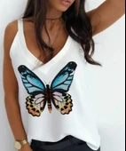 Kadın Kelebek Baskılı Sandy Kumaş Askılı Bluz thumbnail 2