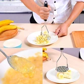 Renkli Plastik Saplı Paslanmaz Metal Patates Ezici Püre Yapıcı thumbnail 3