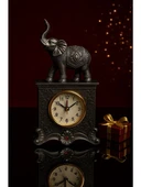 Fil Figürlü Zarif Masa Saati Bolluk Şans Simgesi Kırmızı Taş Detaylı Gri Renkli Fil Masa Saati 19 cm thumbnail 1