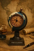 Çalışma Masanıza Klasik Asil Tasarım Nostaljik Masa Saati Biblosu Dünya Küresi Antika Saat 19 Cm-M thumbnail 1