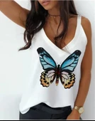 Kadın Kelebek Baskılı Sandy Kumaş Askılı Bluz thumbnail 1