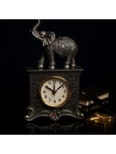 Fil Figürlü Zarif Masa Saati Bolluk Şans Simgesi Kırmızı Taş Detaylı Gri Renkli Fil Masa Saati 19 cm thumbnail 4