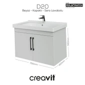 D20 80 Cm Kapaklı Lavabo Dolabı Beyaz Melamin Kapak (Demonte) thumbnail 2