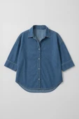 Kadın Rahat Kalıp Mavi Jean Gömlek - 2