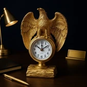 Çalışma Alanınıza Şıklık Katın Güçlü İhtişamlı Altın Renkli Kartal Heykeli Masa Saati Biblo 21x13 Cm thumbnail 1