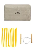 Beyaz Seramik Hamuru 2 kg Plastik Ebeşuar Seti Kil Seti Seramik Çamuru Çamur Kesme Teli Seramik Kili thumbnail 1