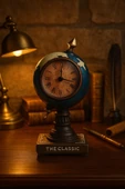 Çalışma Masanıza Klasik Asil Tasarım Nostaljik Masa Saati Biblosu Dünya Küresi Antika Saat 19 Cm-M thumbnail 4