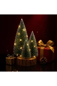 Ahşap Kütük Üzerinde 4’lü LED Işıklı Noel Kar Efektli Çam Ağaçları Seti 23 Cm - 18 Cm - 12 Cm -13 Cm thumbnail 4