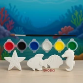 Ehobici Taş Boyama Seti Deniz Yıldızı & Balık & İstiridye & Deniz Atı 6 Renk Akrilik Boya 5ml + Fırça - 1