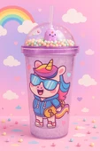 Renkli Boncuklu Unicorn Tasarımlı Pipetli İçecek Bardağı Çocuklar İçin Sevimli Suluk Mor 2646 thumbnail 3