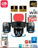 VeeSky+ S308 256GB 3 Kameralı 6MP 4K UltraHD Wifi Kamera Siren Gece Görüş thumbnail 1