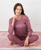 Pijamoni Kadın Milan Bisiklet Yaka Uzun Kol İnce Pijama Takımı 7600/37 - 1 Adet  S - M Gül Kurusu thumbnail 1