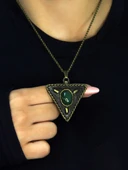 Doğal Taş Yeşil Akik Doğal Taşlı Üçgen Model Antik Kadın Kolye euk41ya thumbnail 1