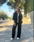 Kadın Uzun Kollu Kapşonlu Onu şerit Detaylı Fermuarlı Viskon Iki Iplik Bluz Ve Pantolon Ikili Takım thumbnail 3