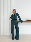 Gömlek yaka kaplama düğmeli takım petrol yeşili - 3