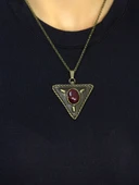 Doğal Taş Akik Doğal Taşlı Üçgen Model Antik Kadın Kolye euk41a thumbnail 3