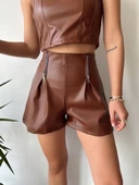 Çift fermuarlı deri şort kahve h24394 thumbnail 5