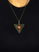 Doğal Taş Yemen Akik Doğal Taşlı Üçgen Model Antik Kadın Kolye euk41yma thumbnail 3