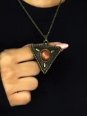 Doğal Taş Yemen Akik Doğal Taşlı Üçgen Model Antik Kadın Kolye euk41yma thumbnail 2