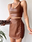 Cep detaylı oval kapaklı deri etek kahve h240048 thumbnail 7